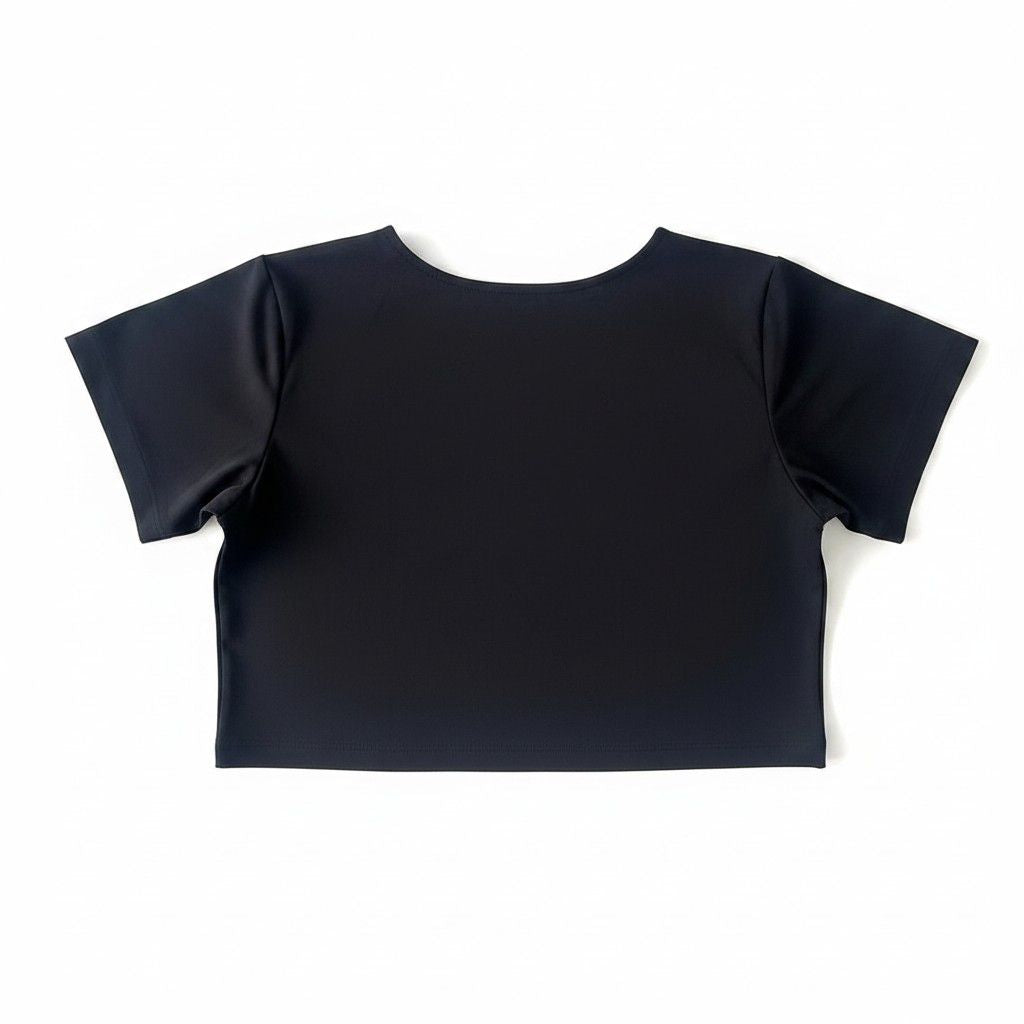SOHO Crew Neck Top in black bleach-resistant fabric, flat lay