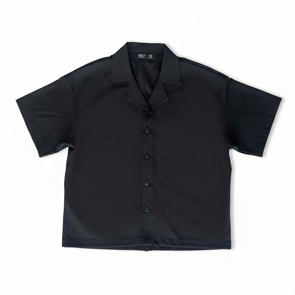 SOHO Boyfriend Shirt in black bleach-resistant fabric, flat lay